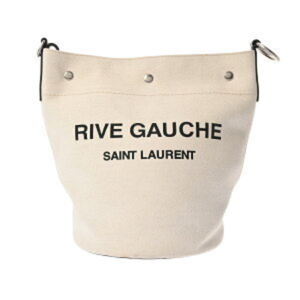 Yves Saint Laurent Rive Gauche Bucket Bag White Black Canvas Leather Shoulder